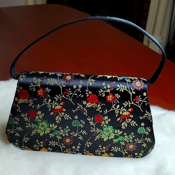 Vintage Floral Asian Flair Satin Evening Bag - Picture 1 of 12